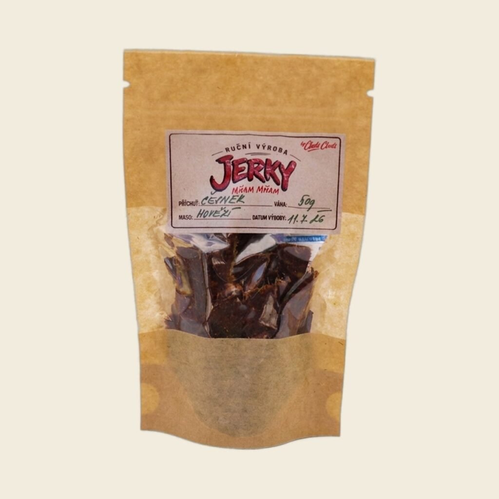 Sáček sušeného hovězího jerky s česnekovou příchutí