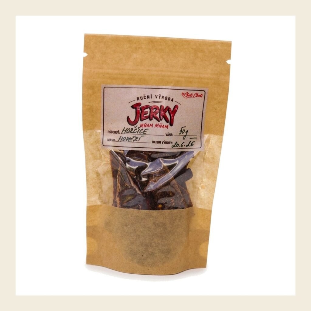 Sáček sušeného hovězího jerky s hořčicovou příchutí