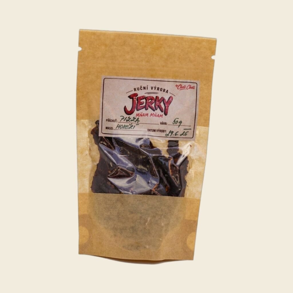 Sáček sušeného hovězího jerky s příchutí pizza