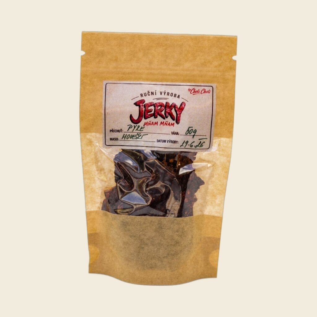 Sáček sušeného hovězího jerky s rajčatovým pyré
