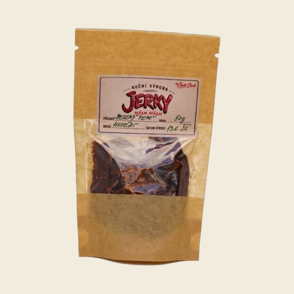 Sáček sušeného hovězího jerky se zeleným pepřem