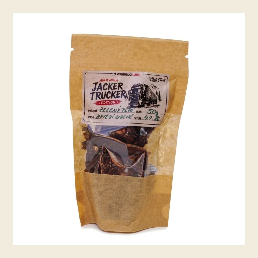 Uzené hovězí jerky Zelený pepř, edice Jacker Trucker by Choli Choli, sáček 50 g